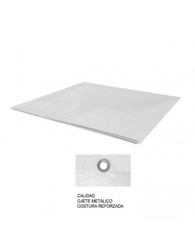 Toldo de polietileno blanco de 4 x 5 m e impermeable, irrompible, lavable con ojetes metalizos cada metro. Plástico de polietile