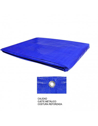 Toldo de polietileno azul de 4 x 5 m e impermeable, irrompible, lavable con ojetes metalizos cada metro. Plástico de polietileno