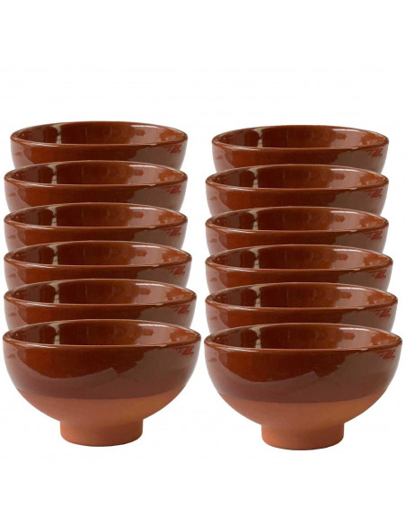 Pack de 12 tazas de barro cocido de 9,5 cm. de diámetro, ideales para vino, salsas o aperitivos, juego de 12 cuencos de barro pe