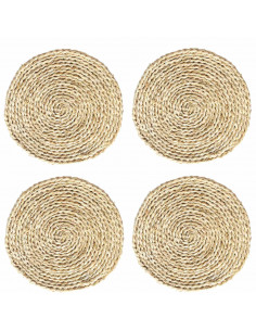 Pack de 4 salvamanteles realizados en paja, con forma redonda, de 30 cm de diámetro y 1,5 cm de alto, para colocar utensilios de