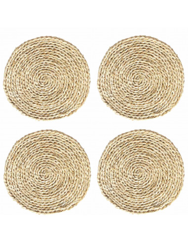 Pack de 4 salvamanteles realizados en paja, con forma redonda, de 30 cm de diámetro y 1,5 cm de alto, para colocar utensilios de