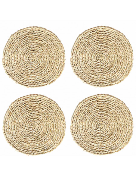 Pack de 4 salvamanteles realizados en paja, con forma redonda, de 30 cm de diámetro y 1,5 cm de alto, para colocar utensilios de