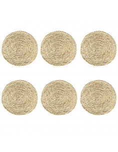 Pack de 6 salvamanteles realizados en paja, con forma redonda, de 30 cm de diámetro y 1,5 cm de alto, para colocar utensilios de