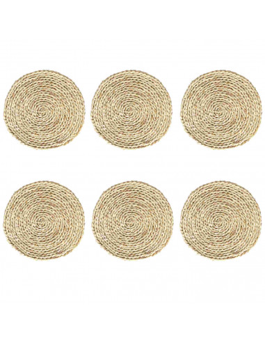 Pack de 6 salvamanteles realizados en paja, con forma redonda, de 30 cm de diámetro y 1,5 cm de alto, para colocar utensilios de