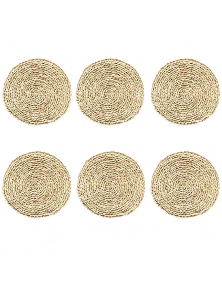 Pack de 6 salvamanteles realizados en paja, con forma redonda, de 30 cm de diámetro y 1,5 cm de alto, para colocar utensilios de