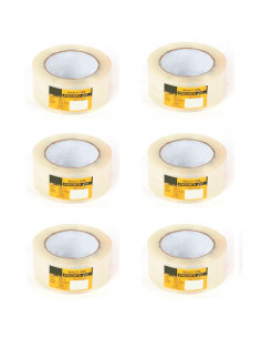 Tradineur - Pack 6 cintas adhesiva precinto transparente multiuso 48 mm x 120 m ideal para embalar y cerrar cajas