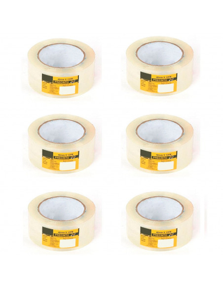 Tradineur - Pack 6 cintas adhesiva precinto transparente multiuso 48 mm x 120 m ideal para embalar y cerrar cajas