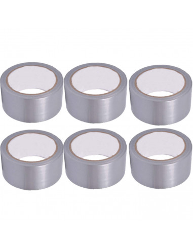 Pack de 6 cintas americanas de 15 metros de longitud y 4,8 cm de ancho, de color gris, ideal para distintas ocasiones. Set de 6