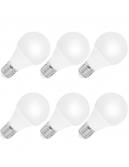 Pack de 6 bombillas led de 6w, de luz cálida, E27 con 85% de economizador de energía,540 lm 3000k, 20000h, 180 - 240v,54w,A+, pa