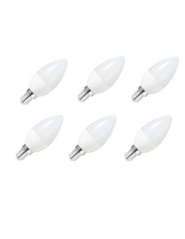 Pack 6 bombillas led vela de 4W 85% economizadora de energía 320 lm 4000K luz natural neutra 180 - 240 v 34 w A+