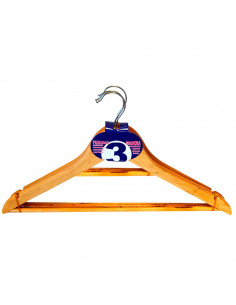 Pamex - Pack 3 perchas de madera natural 22,5 x 44 cm. Juego de perchas para ropa, pantalones, abrigos, trajes, camisas, ahorro