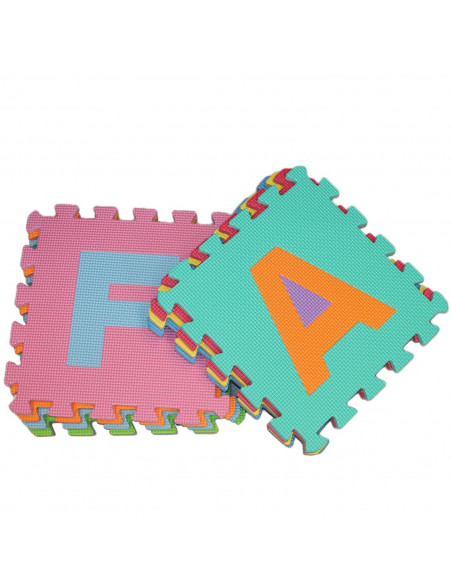 Tradineur - Pack 10 baldosas de goma eva 31.5 x 31.5 cm diseño con letras. Esterilla, puzzle para suelo de fitness y gimnasio, a