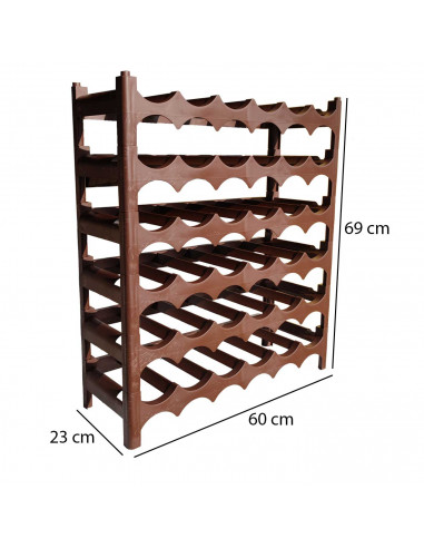 Tradineur - Botellero de plástico apilable, de 60 x 69 x 23 cm, con capacidad para 36 botellas, de color marrón, almacenar botel