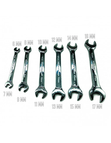 Tradineur - Set de 6 llaves inglesas fijas - 6 x 7 mm, 8 x 9 mm, 10 x 11 mm, 12 x 13 mm, 14 x 15 mm, 16 x 17 mm - Distintas func