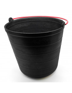 Tradineur - Cubo de plástico negro 10 litros, asa metálica forrada, 26 x 25 cm, cubo redondo multiuso, limpieza, camping, pesca,