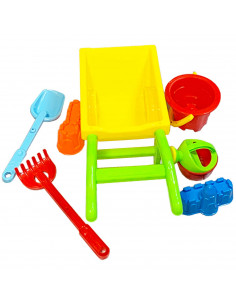 Carretilla de juguete para niños y niñas, de plástico y de color surtido, con herramientas, con medidas de 48 x 17,5 x 21 cm. Ve