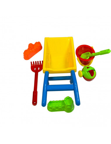 Carretilla de juguete para niños y niñas, de plástico y de color surtido, con herramientas, con medidas de 48 x 17,5 x 21 cm. Ve
