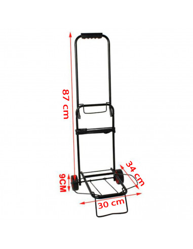 Tradineur - Carro portamaletas Plegable - Fabricado de Acero con 2 Ruedas - Carrito de Mano para Viajes con Pulpo elástico - 87