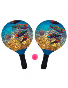 Set de 2 palas de playa con pelota, de 38 x 24 cm, con empuñadura de goma para mayor confort, Pack de 2 raquetas de playa con di