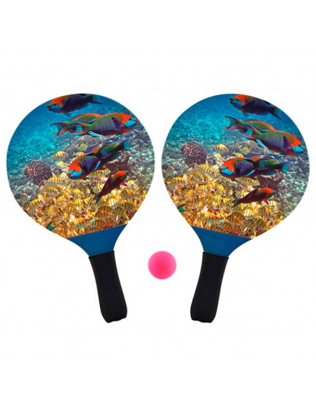 Set de 2 palas de playa con pelota, de 38 x 24 cm, con empuñadura de goma para mayor confort, Pack de 2 raquetas de playa con di