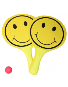 Juego de palas de playa y pelota con cara sonrriente, color amarillo 38 x 23.5 x 4.5 cm