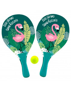 Palas playa multicolor con pelota color verde con diseño de flamenco ideal para juegar en la playa o piscina 19 x 0.6 x 38 cm (a