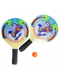 Set de 2 palas de playa con pelota, de 35,5 x 22,5 cm, con empuñadura de goma para mayor confort, Pack de 2 raquetas de playa co