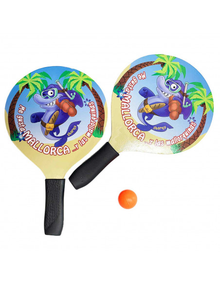Set de 2 palas de playa con pelota, de 35,5 x 22,5 cm, con empuñadura de goma para mayor confort, Pack de 2 raquetas de playa co