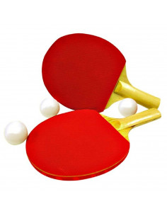 Palas ping pong de madera con 2 gomas diferentes + 3 pelotas ideal para jugar con amigos y familia 14,5 x 0,5 x 25 (ancho x alto