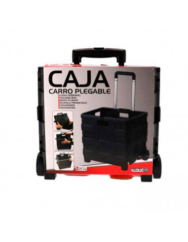 Carro con caja plegable de 83,5 x 38 x 30 cm con 2 ruedas y cuerda, Plataforma de transporte plegable de metal para mover produc