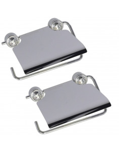 Pack de 2 portarrollos de pared cromado de acero inoxidable de 14 x 12,5 x2,5 cm con tornillos para anclar a la pared. Soporte p