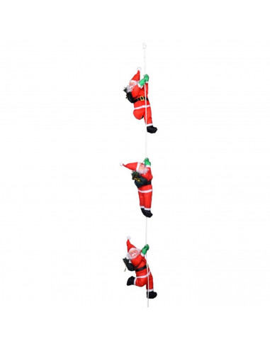 Pack 3 muñecos de papá noel con cuerda 180 cm, santa klaus para colgar en ventana, balcón, terraza, decoración de navidad, regal