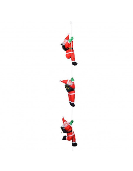 Pack 3 muñecos de papá noel con cuerda 180 cm, santa klaus para colgar en ventana, balcón, terraza, decoración de navidad, regal