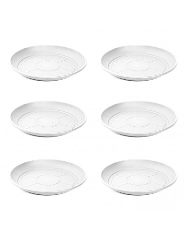 Pack de 6 platos de plástico de color blanco para macetas de 50/60 cm "mediterránea". Set de 6 bandejas redondas para tiestos vá