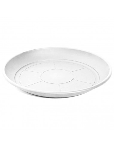 Pack de 6 platos de plástico de color blanco para macetas de 50/60 cm "mediterránea". Set de 6 bandejas redondas para tiestos vá