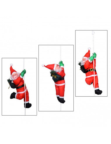 Pack 3 muñecos de papá noel con cuerda 180 cm, santa klaus para colgar en ventana, balcón, terraza, decoración de navidad, regal