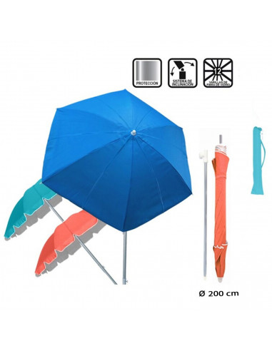 Tradineur - Sombrilla para playa de poliéster y aluminio 200 cm, parasol de distintos colores, quitasol regulable, diseño y colo