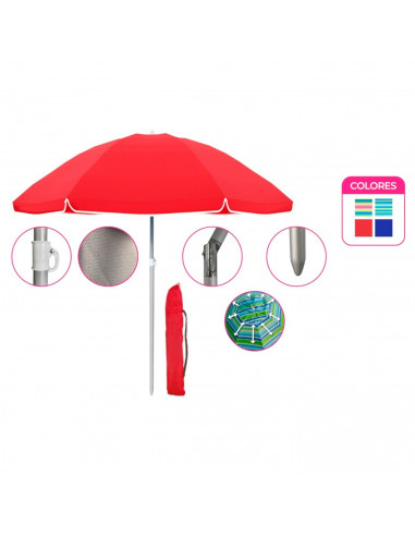 Tradineur - Sombrilla para playa de poliéster y aluminio 200 cm, parasol de distintos colores, quitasol regulable, diseño y colo