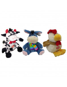 Pack de 3 peluches de animales de la granja con sonido al apretar, de 21 x 12 x 5,5 cm para niños y niñas con pilas inlcuidas. S