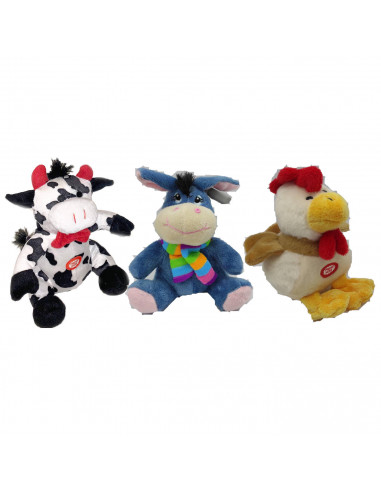 Pack de 3 peluches de animales de la granja con sonido al apretar, de 21 x 12 x 5,5 cm para niños y niñas con pilas inlcuidas. S