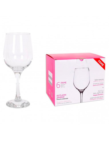 Tradineur - Set de 6 copas de vino de cristal modelo fame, 480 ml, juego de 6 copas de vino, 22 x 8 cm