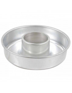 Molde para rosca frabricada en aluminio, de 28 cm de diámetro y 6,3 cm de alto, para realizar labores de repostería. Recipiente
