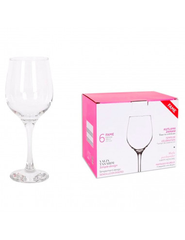 Tradineur - Set de 6 copas de vino de cristal modelo fame, 395 ml, juego de 6 copas de vino, 21 x 7 cm