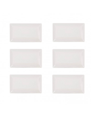 Juego de 6 bandejas planas de cerámica, rectángulares, color marfil, pack de platos rectangulares de cerámica, 25 x 1.5 x 15 cm