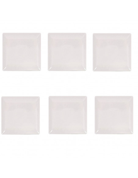 Pack de 6 platos llanos de cerámica de forma cuadrada de 1 x 21 x 21 cm, ideal para hogar u hostelería. Set de 6 recipientes par