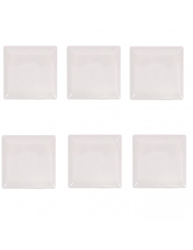 Pack de 6 platos llanos de cerámica de forma cuadrada de 1 x 18 x 18 cm, ideal para hogar u hostelería. Set de 6 recipientes par