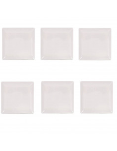 Pack de 6 platos llanos de cerámica de forma cuadrada de 1 x 26,5 x 26,5 cm, ideal para hogar u hostelería. Set de 6 recipientes