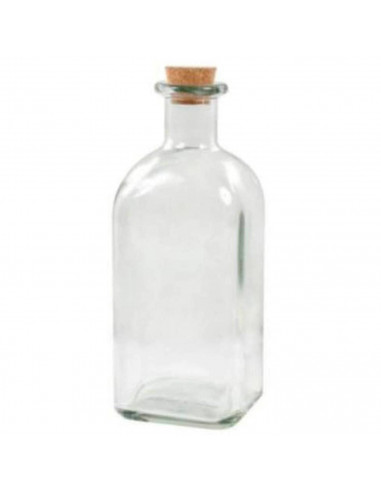 Tradineur - Botella de vidrio, frasca con tapón de corcho, reutilizable, rellenable, licores, aceite, agua, vino, whisky, bodas,