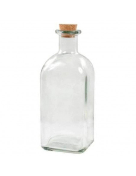 Tradineur - Botella de vidrio, frasca con tapón de corcho, reutilizable, rellenable, licores, aceite, agua, vino, whisky, bodas,