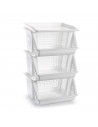 Tradineur - Verdulero apilable modelo PLFT color blanco 3 cestas, 58 x 38 x 29 cm. Cestas portaobjetos apliables, estantes multi